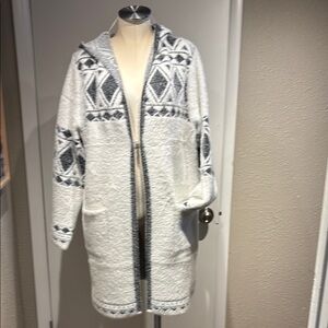 Chic White and Gray Hooded Cardigan velour soft